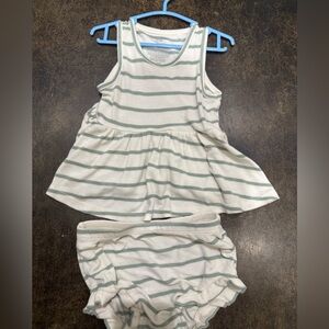 Angel Dear Striped Dress and Bloomers Set - White and Green